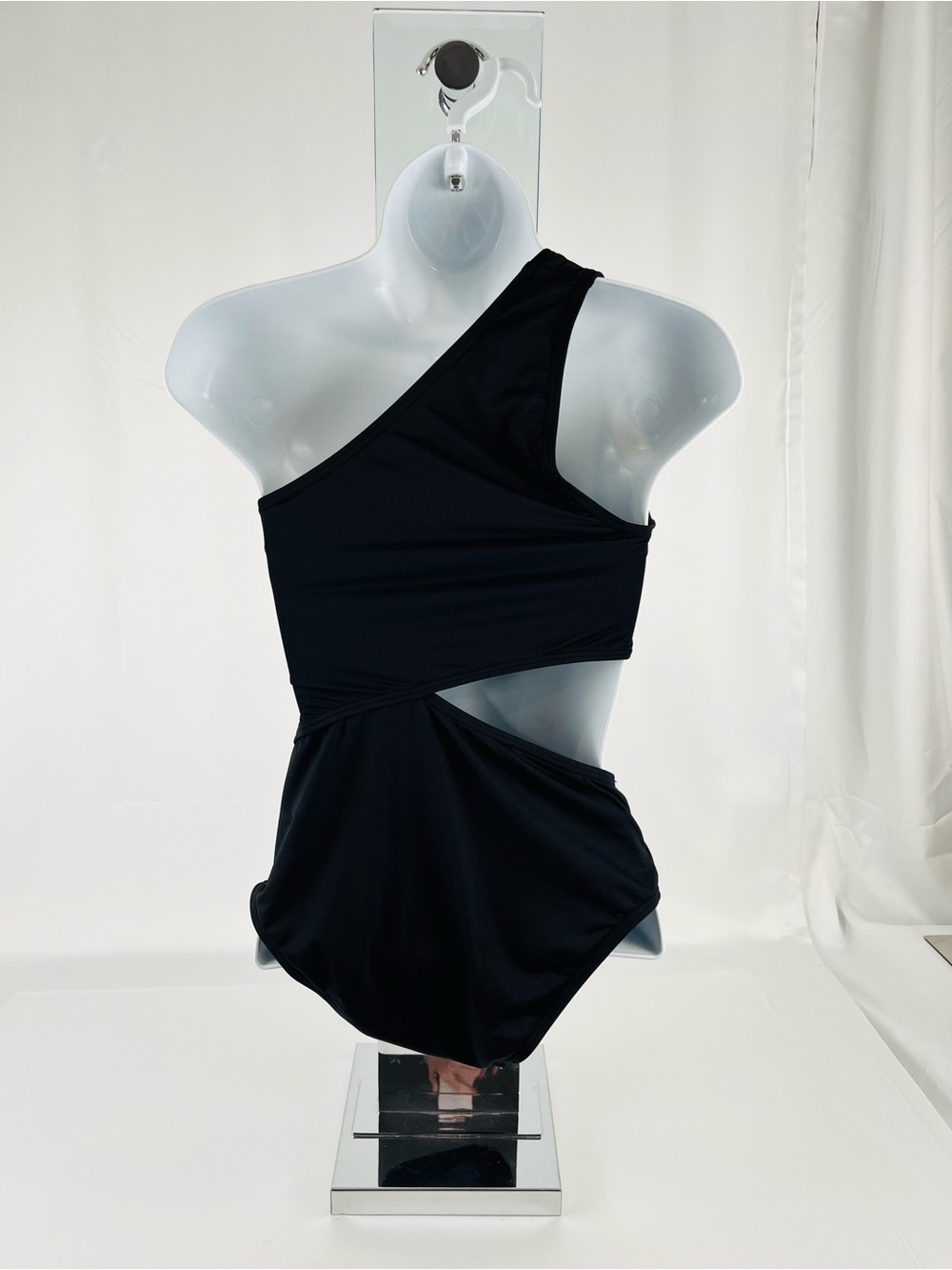 MICHAEL Michael Kors Logo Tape One-Shoulder Cutout Sporty Swimsuit Black Size 4 - Picture 4 of 14